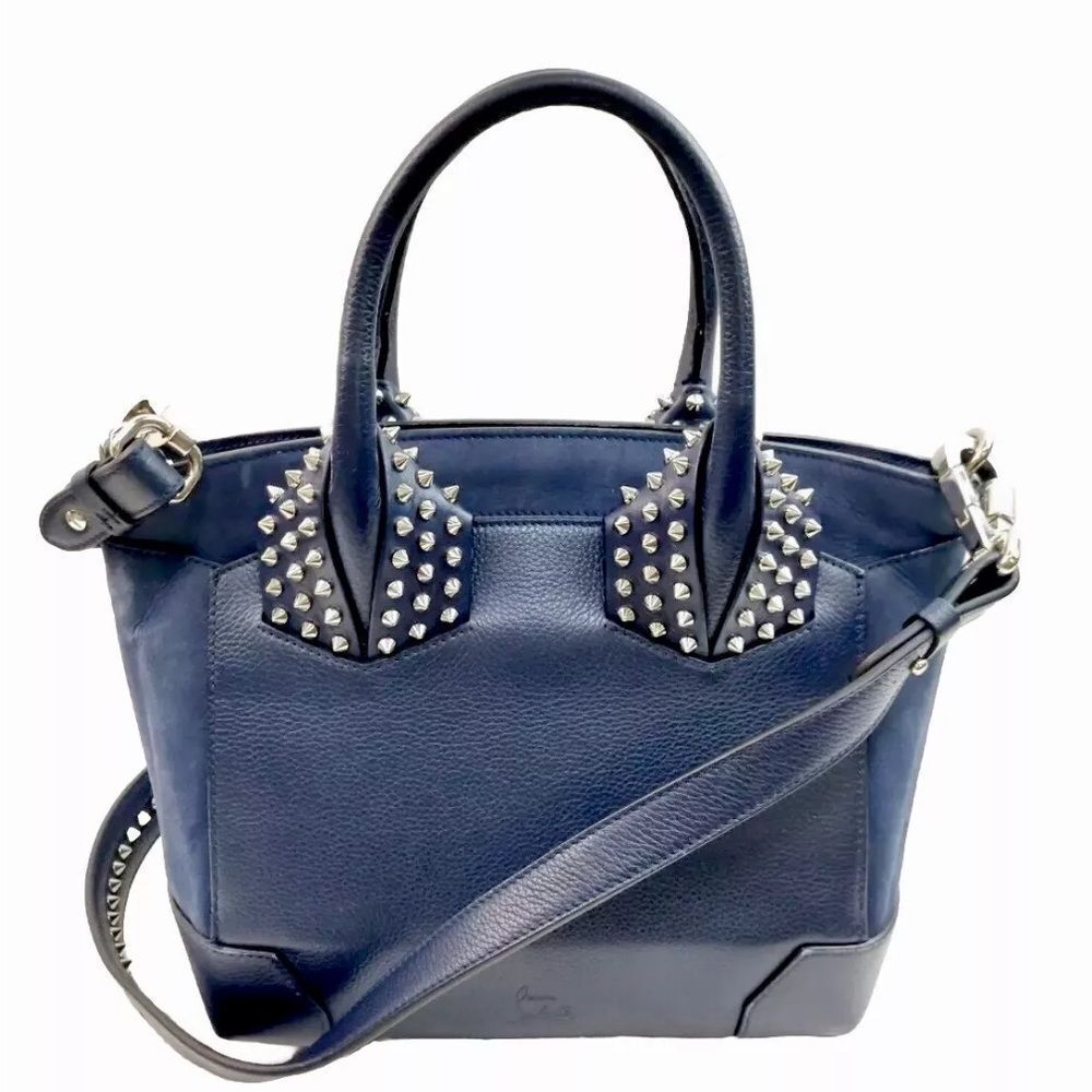 Christian Louboutin Navy Blue Top Handle Spiked 2way Eloise Tote Bag Satchel Sm
